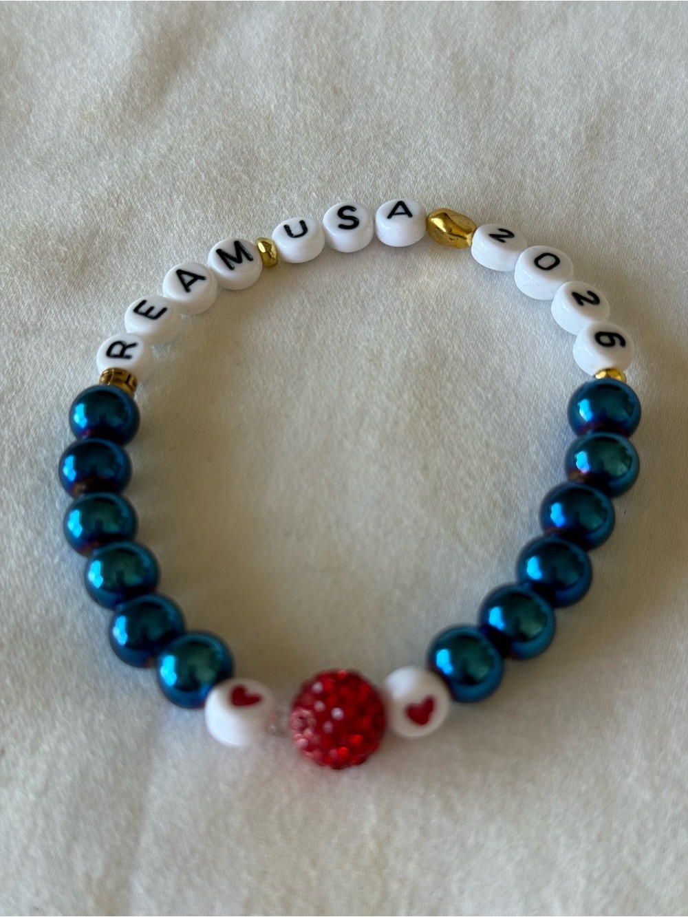 ReamDream USA 2026' Beaded Bracelet -red white and blue accents.